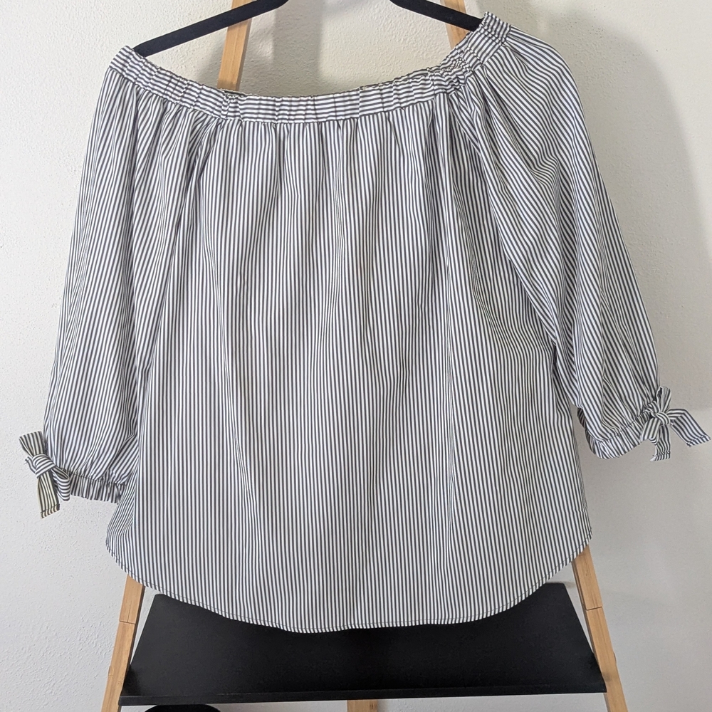 Potter's Pot Black and White Striped Off the Shoulder Top
